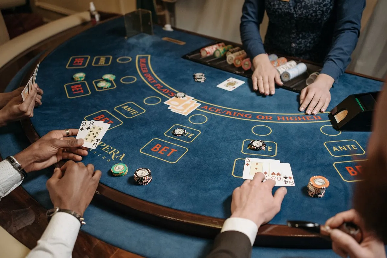 Professional poker table with chips and cards for event hire