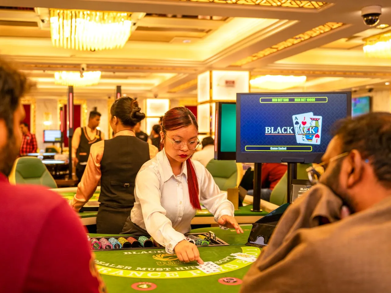 Professional poker table setup in an indoor event venue