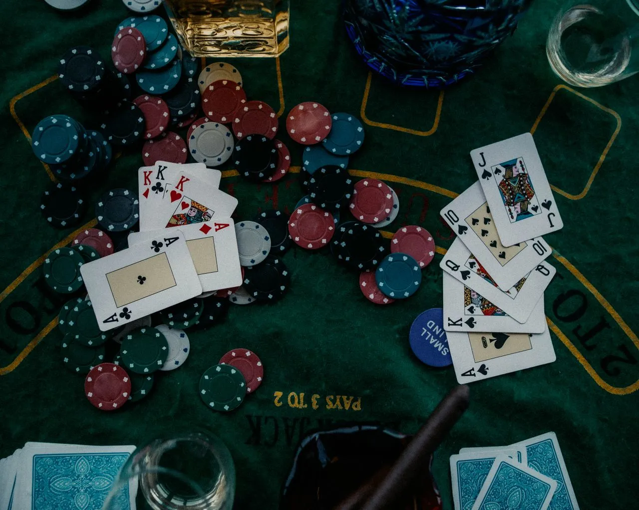 Poker table accessories with cards and chips